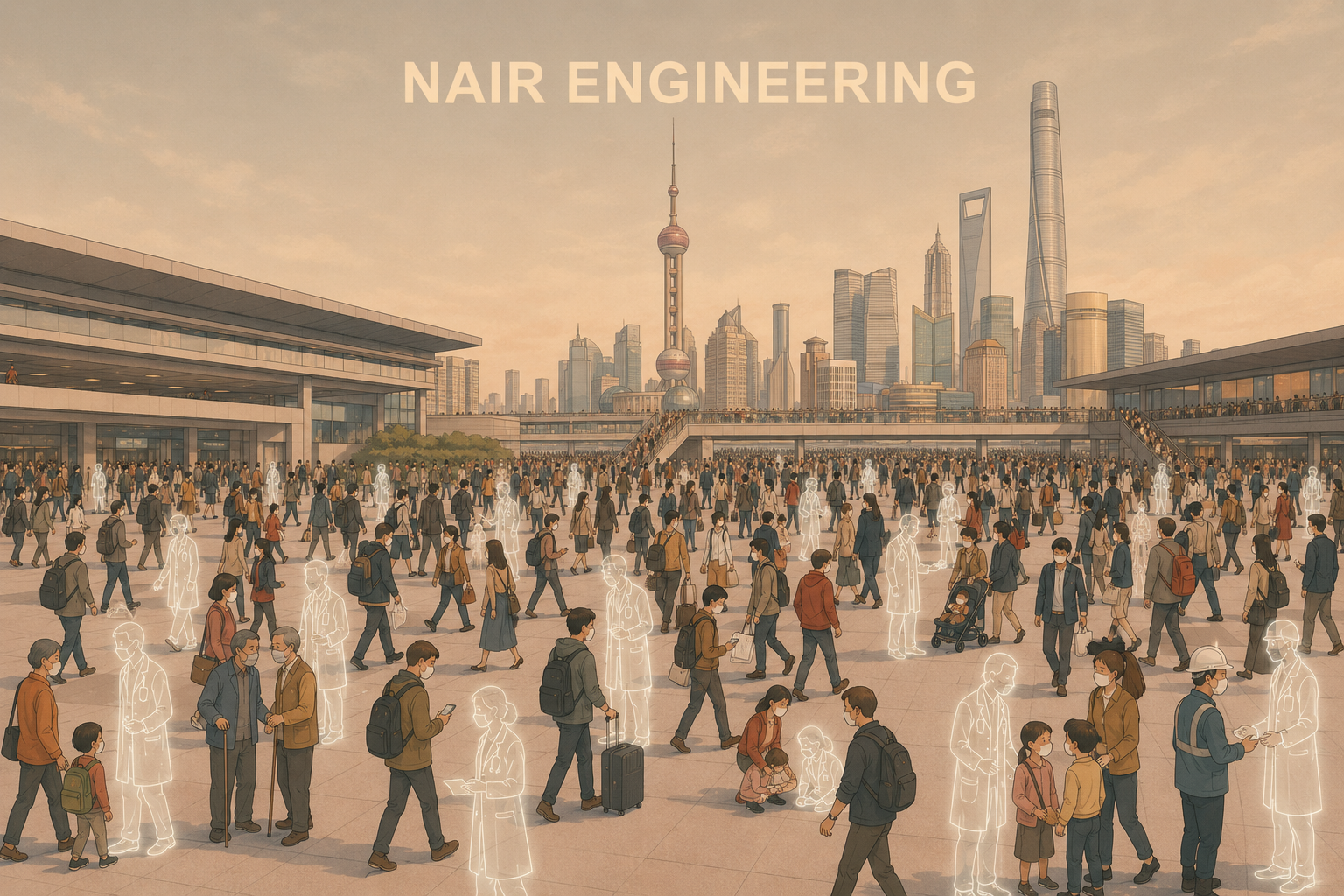 Illustrated cityscape representing global healthcare access